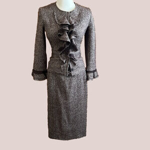 Philippe Adec Paris Brown Tweed Skirt Suite (Jacket is US 2/French 36-Skirt 4/38